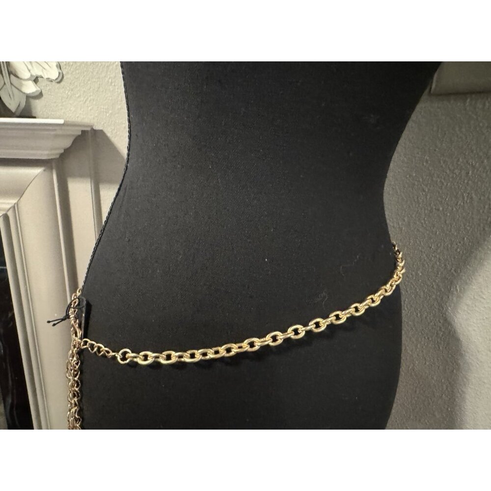 NOIR Belt Long Rope Link Chain CZ Cross Goldtone Adjustable XL Extra Large NEW - Picture 7 of 13